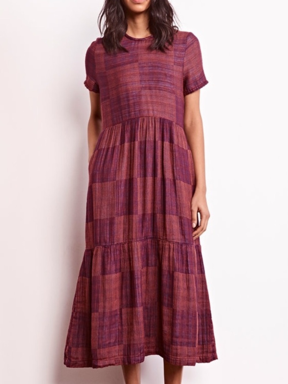 Ace & Jig Marie Dress Burgundy Plum Checker Gauze Cotton Handwoven